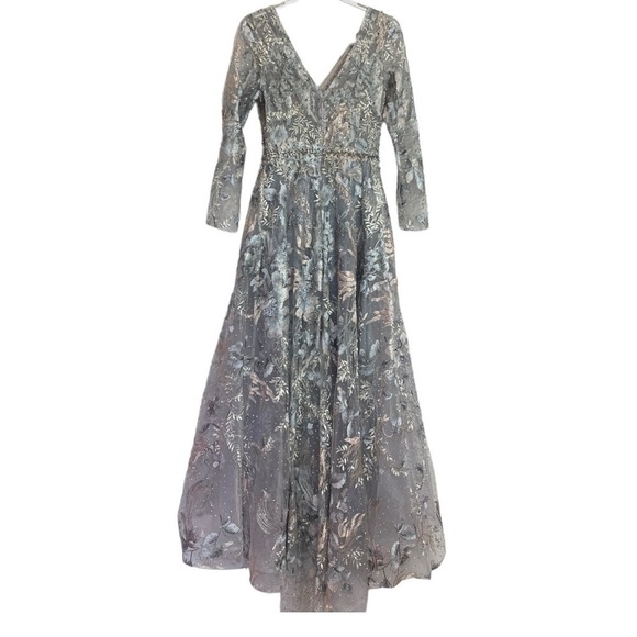 Mac Duggal Long Sleeve Beaded Applique Gown - Picture 8 of 13